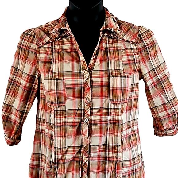 No Boundaries Juniors Plaid Button-Down Tunic Top Size L (11/13) Multicolor - Picture 5 of 5